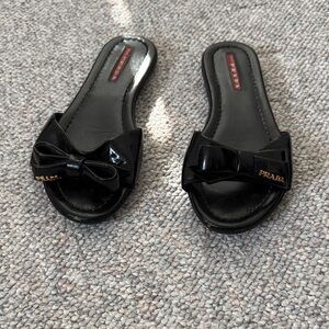 Prada Women's Black Slide Sandals with Bow